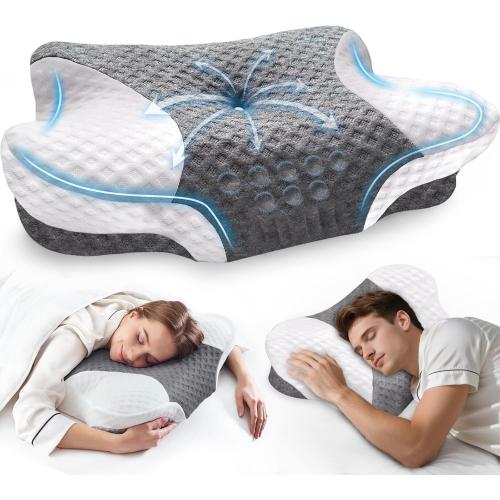 Cervical Neck Pillows with Memory Foam - Neck Pillows for Pain Relief Contour Memory Foam Pillows Ergonomic Neck Support - Adjustable Orthopedic Bed Pillows with Breathable Pillowcase for Sleeping