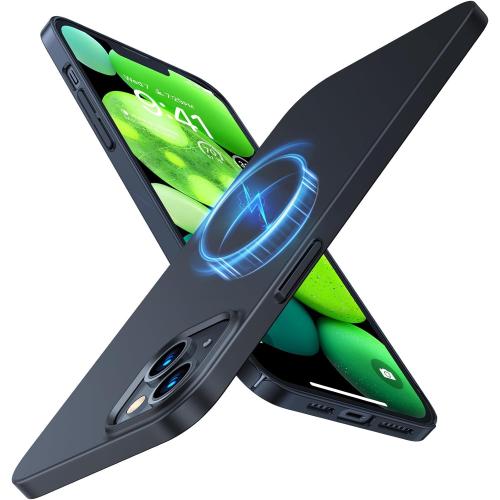 TORRAS Magnetic Slim Fit for iPhone 13 Case/iPhone 14 Case, [Ultra Thin][Compatible with MagSafe][Velvet Touch], Case for iPhone 13 & iPhone 14 Phone Case Hard PC Sturdy Anti Scratch, Black