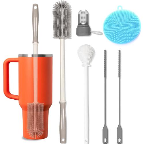 15.7 Silicone Bottle Brush Set - 6 Pack Water Bottle and Straw Cleaner Brush Long Handle for Hydro Flasks, Sports Bottles & Reusable Straw, Narrow Neck Containers, Tumblers, Glassware
