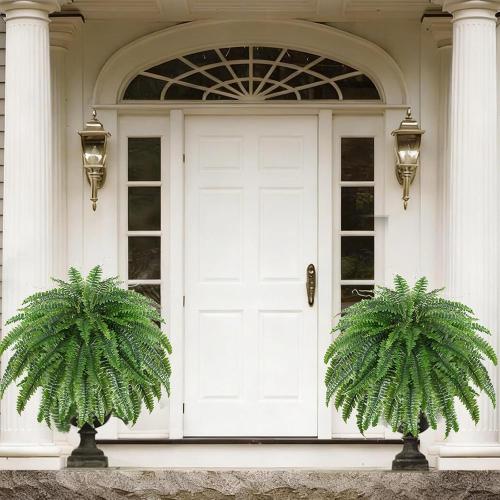 2 Pcs 50 Artificial Ferns for Outdoors with 96 Fronds & Ground Spike | Large Fake Ferns Artificial Boston Ferns Artificial Plants Large Faux Plants for Porch Garden Home Office Decor