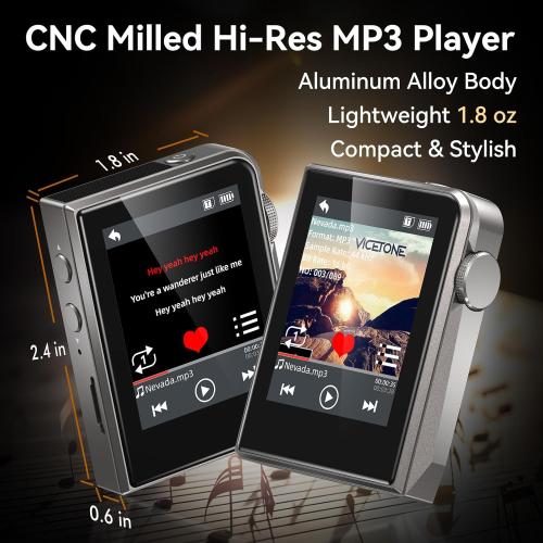 RUIZU 64GB HiFi Lossless MP3 Player, DAC DSD High Resolution Digital Audio Player, Portable Hi-Res Music Player with 2 Touchscreen, Resume Playback, CNC Aluminum Alloy Body, Up to 128GB microSD Card