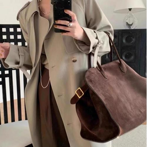 Women's Suede Tote Bag – Large-Capacity Vintage Satchel, Brown Top-Handle Bag for Work and Travel