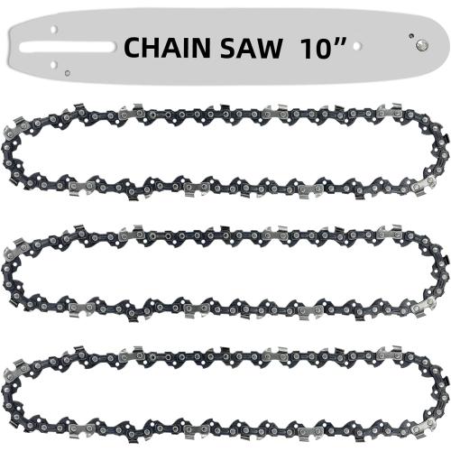 [4 Pieces] 10 Inch Chainsaw Chain with Replacement Guide Bar S40 3/8 LP Pitch .050 Gauge 40 Drive Links, 10 Chains Fit For Remington, Sunjoe, Greenwork, Echo, Craftsman and more (3Chains 1Bar)
