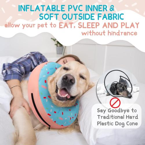 Supet Inflatable Dog Cone Collar Alternative After Surgery, Doggie Neck Donut Collar Recovery E Collar, Soft Dog Cone for Small Medium Large Dogs