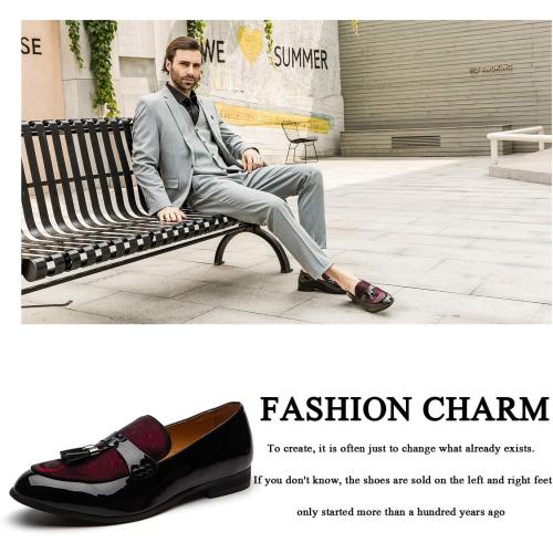 Size 13 Color Red JITAI Mens Leather Shoes Pattern Printing Men's Dress Loafer Shoes Slip-on Casual Loafer Smoking Slipper