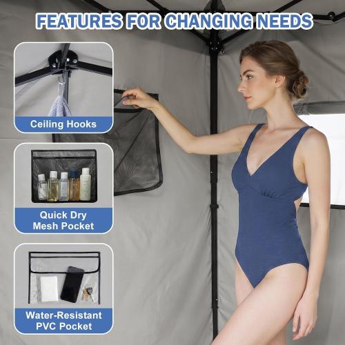 EAGLE PEAK Outdoor Pop Up Changing Room 8x4 ft, 2-Room Portable Privacy Shelter for Beach, Pool, Photoshoots or Dressing Room, Gray