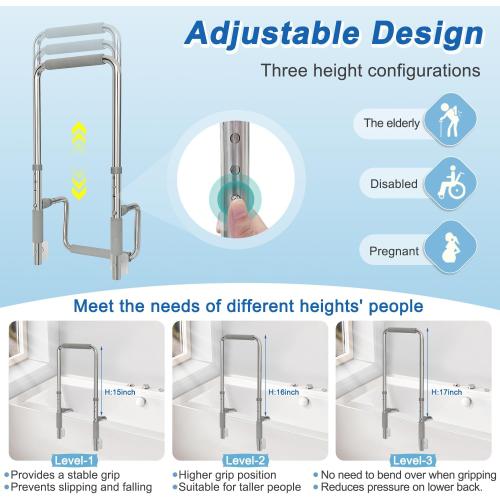 Bath Tub Handles for Seniors Shower Rails Elderly Adults Safety, Bathtub Clamp Grab Bars Helper No Drill, Handicap Bathroom Tub Support Bar Assist Devices, Help Getting Out of Bathtub