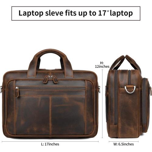 Dark Brown Augus Business Travel Briefcase Genuine Leather Duffel Bags for Men Laptop Bag fits 15.6 inches Laptop YKK Metal Zipper (Dark brown)