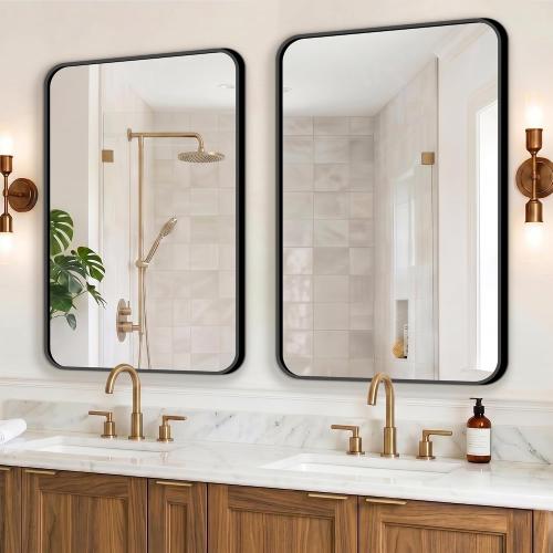 FICTOR Bathroom Mirror, 2 Pack 36x24 Black Framed Vanity Mirror for Wall, Shatterproof &Anti-Rust Bathroom Mirrors for Over Sink, Bedroom, Living Room, Entryway, Vertical/Horizontal Mount
