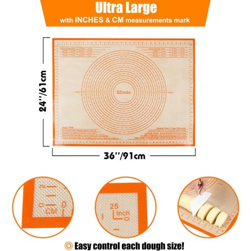 Silicone Pastry Mat 36'' By 24'' Extra Large Baking Mat with Measurements for Dough Rolling, Kneading Board, Kitchen Counter Mats for Dough, Pastry, Fondant, Pie Crust, Cookies, Bread, Pasta, Pizza