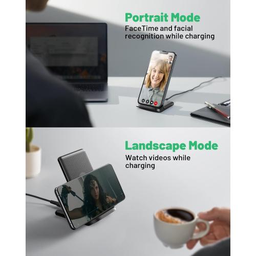 INIU Wireless Charger, 15W Fast Qi Certified Wireless Charging Station with Sleep-Friendly Adaptive Light Compatible with iPhone 16 15 14 13 Pro XS 8 Plus Samsung Galaxy S25 S24 S23 Note 20 Google etc