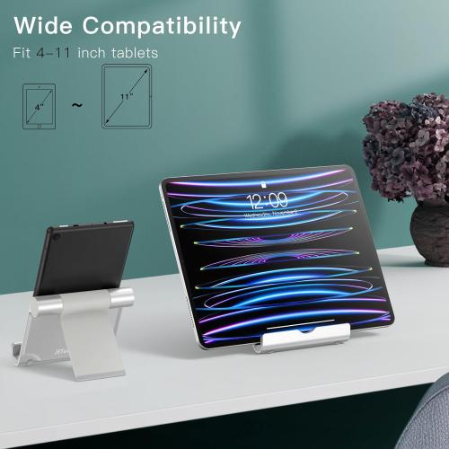 JETech Tablet Stand, Adjustable Portable Desktop Holder, Foldable Dock for iPad/iPad Pro/Air/Mini, Galaxy Tab A8/A7 Lite/A7/S8/S7, Kindle, Tab/Phones(4-11), Sliver