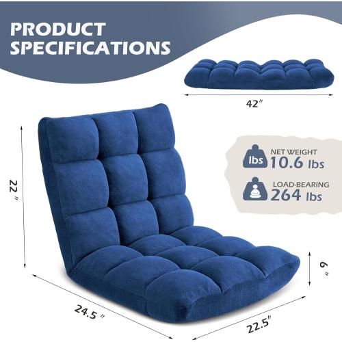 Avocahom Folding Floor Gaming Chair 14-Poistion Cushioned Adjustable Floor Lazy Sofa Chair w/Breathable Cotton & Skin-Friendly Velvet for Adults & Kids Perfect for Reading Gaming Meditating, Darkblue