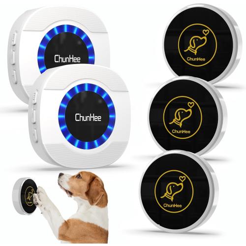 ChunHee Smart Dog Door Bells, Wireless Dog Doorbells for Potty Training to Go Outside, Dogs Bells for Doggie to Ring to Go Potty Train with Customized Ringtones Adjustable Volume, 3 Dog Buttons