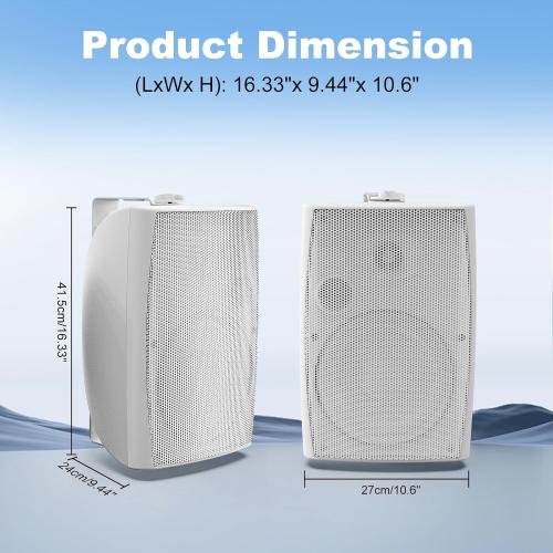 Herdio 8 Inch 600W Outdoor Speakers Passive Waterproof Wired with Powerful Bass, Wall Mount Durable Loud Sound System | Ideal for Large Spaces: Commercial Areas, Spacious Backyards, Auditorium (White)