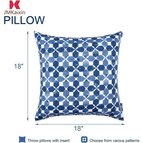 Set of 2 Size 18x18 Color Blue and White Outdoor/Indoor Throw Pillows, Pack of 2 Waterproof Decorative Throw Pillows with Inserts, 18”x18” Square Pillows for Bed, Couch, Sofa and Patio Furniture