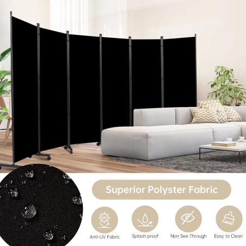 Room Divider Large 6 Panel Privacy Screen,Portable Room Partition on Wheels | Non-see Through & Thickened Fabric Panel,132''W x 71''H,Wide Wall Divider for Room Separation,Freestanding Indoor Separator