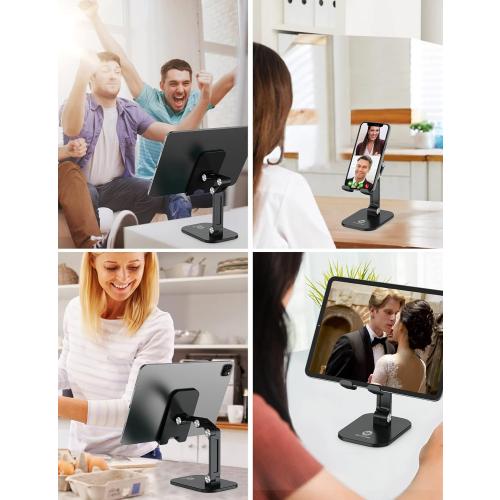 OCYCLONE Phone Stand, Adjustable Height and Angle Foldable Cell Phone Stand Holder for Desk, Taller iPhone Stand Compatible with 4.7-13 Smartphones iPad Tablet, Black