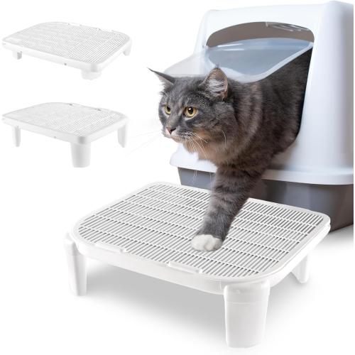 Cat Litter Ramp for Self-Cleaning Cat Litter Box Step Stairs, Double Layer Waterproof Urine Proof Trapping Mat Easy to Clean (19.7x16 Inch, White)