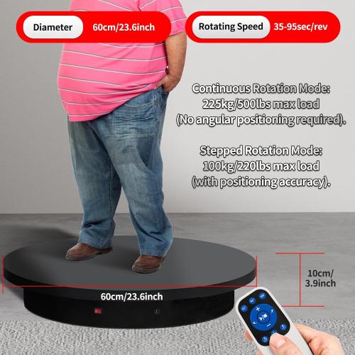 23.6In Remote Large Motorized electric turntable Rotating platform Photography Turntable Motorized lazy susan Base giratoria para for Photography,3D Scanner,Heavy duty display(Load Range:220~500lbs)