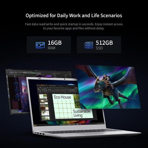 UOWAMOU 15.6 IPS-FHD-Laptop, 16GB RAM 512GB SSD 6500Y (up to 3.4GHz), Multi-Ports Lightweight Computer for Student-Home WiFi 5 BT5.0