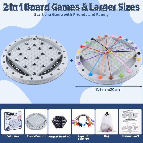 2 in 1 Board Games, Magnetic Chess & Rope Untangling Puzzle Game, Travel, Family Games for Kids and Adults, 40 Pcs Stones, Brainy Knots, Multi-Challenges for Age 8 , Educational Strategy, 2-4 Players
