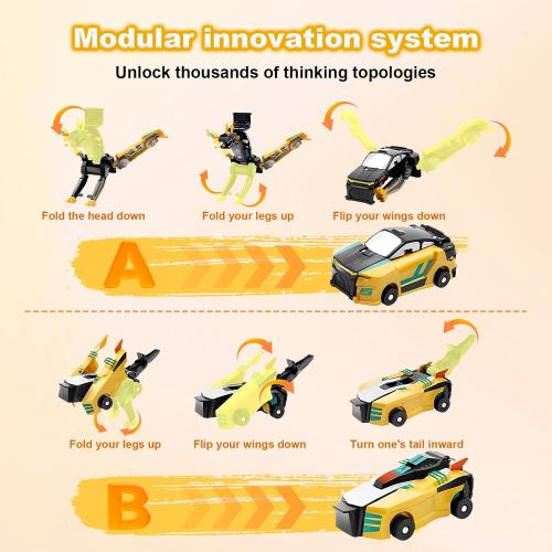 Aimery Collision Transforming Dinosaur Car Toy, 2 Magnetic Cars Convert into Dinosaur Toys,Dino Robot Toy, Boys Toys,Kids Toys, Party Birthday for Kids (Golden)