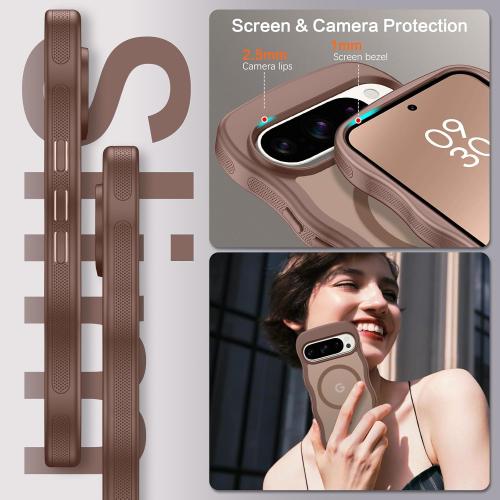 BENTOBEN Magnetic for Google Pixel 10 Pro Case Cute, Curly Wavy Pixel 10Pro Case [Compatible with MagSafe] Anti-Slip Bumper Matte Slim Women Men Boys Phone Cover for Google 10Pro 6.3, Desert Titanium