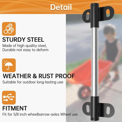 Heavy Duty Wheelbarrow Axle Bracket Set Compatible with 5/8” Wheelbarrow Axles Wheelbarrow Axle Shaft and Bracket Wheelbarrows Spare Part Include Bolt and Nut