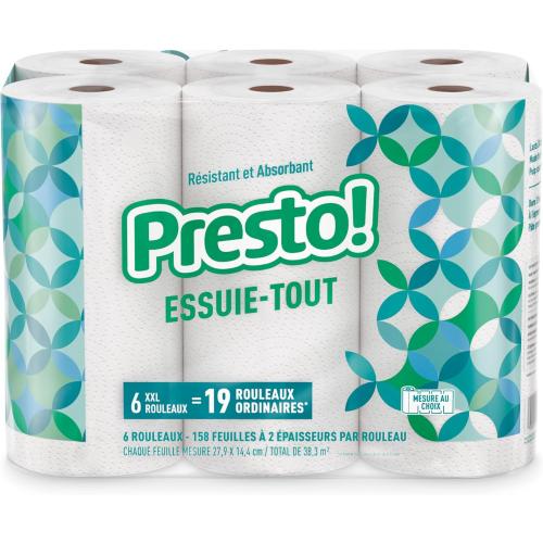 Amazon Brand - Presto! Flex-a-Size Paper Towels, 158 Sheet Huge Roll, 12 Rolls (2 Packs of 6), Equivalent to 38 Regular Rolls, White
