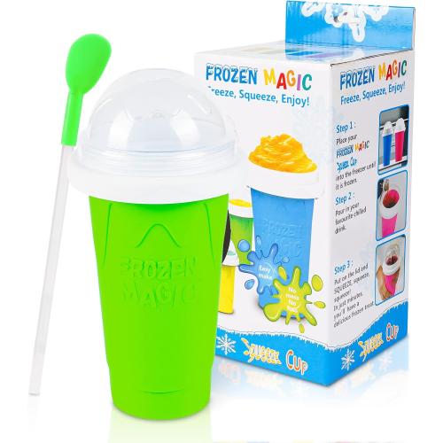 Slushy Maker Cup - Quick Frozen Magic Squeeze Cup For Chocolate MilkShake, Sorbet, Smoothies, Slushies & More, 2 in 1 Straw & Spoon, With Gorgeous Luxury Box, Perfect for Kids, Friends & Family