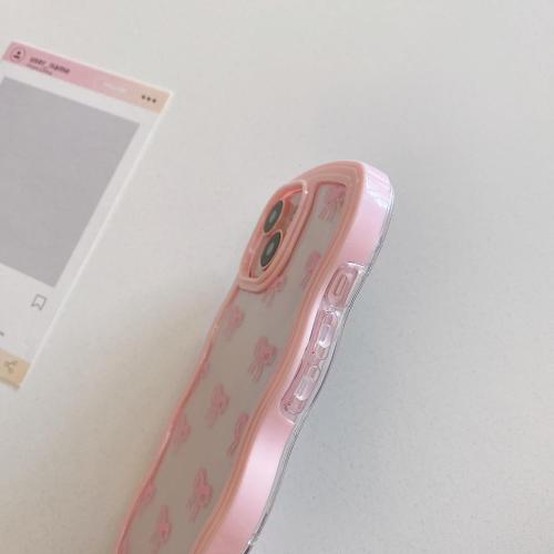 QLTYPRI Bow Case for iPhone 17e / iPhone 16e, Clear Cute Ribbon Bow Phone Case Curly Wavy Aesthetic Phone Case, Slim Soft Transparent Shockproof Protective Cover for Women Girls - Pink