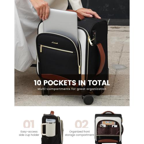 LOVEVOOK Underseat Carry On Luggage With Wheels, 16 Inch Softside Underseat Luggage Spinner, 18x14x8 inches Travel Bag With TSA Lock, Water-Resistant Lightwhight Personal Item for Travel