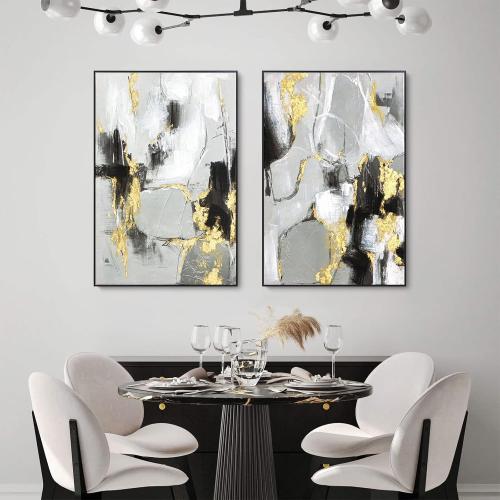 Zessonic Black Abstract Wall Art Decor - 2 Pack 24 x 36 Black and Gold Canvas Wall Decor with Hand Texture for Living Room, Bedroom, Office, Framed, Ready to Hang