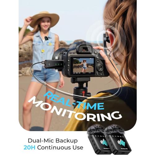 3-in-1 Mini Microphone for iPhone: Wireless Lavalier Microphone with 80ft Range & 15H Battery - Noise Reduction Lapel Mic, Real-Time Monitoring for Video Recording, Vlog,Light Black