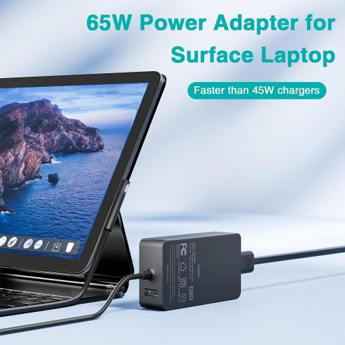 65W Charger Compatible with Microsoft Surface Pro 11, 10, 9, 8, 7 , 7, 6, 5, X, Laptop 7/6/5/4/3/2/1/Studio, Go 4/3/2/1, Book 3/2/1, Support 44W 36W, 10FT