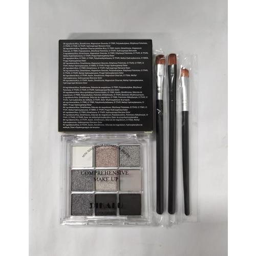 9 Color Smoky Eyeshadow Kit, Waterproof Long Lasting High Pigmented Shadows, Black, White, Silver & Gray, Glitter Eyeshadow Palette with 3 Brushes