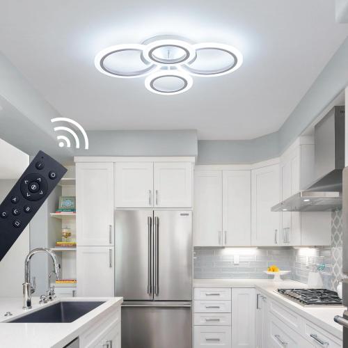 34W LED Ceiling Light with Remote, 3000-6000K Dimmable Modern Flush Mount Ceiling Lighting Fixture White 4 Rings Round Chandelier Ceiling Lamp for Small Room, Bedroom