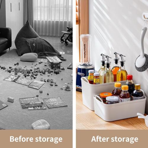 8 Packs Plastic Storage Bins with Lids Storage Organizing Containers Decorative Storage Boxes with Lids for Shelves Closet Desktop Playroom Classroom Office Drawers,White