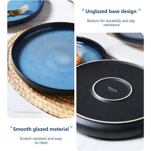 MONITO Ceramic Dinner Plates Set of 6,10.5 Inch Reactive Glaze Porcelain Plates, Dinnerware Dishes Set for Kitchen, Blue Ice