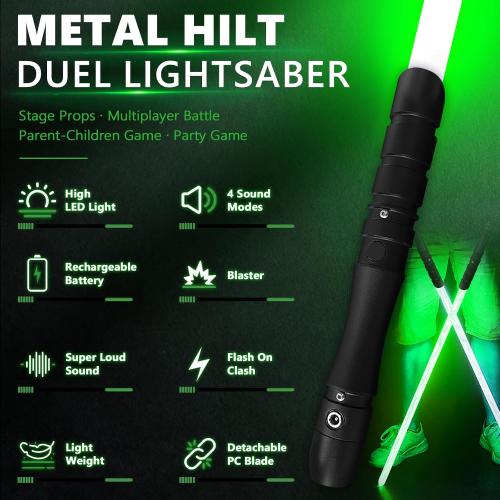 Lightsaber Black hilt Series,Jedi Sith Classic Led Light Saber Aluminum Hilt,Smooth Swing,Blaster,Locking Types,Support Realistic Dueling Battle(38.2inch-Green)