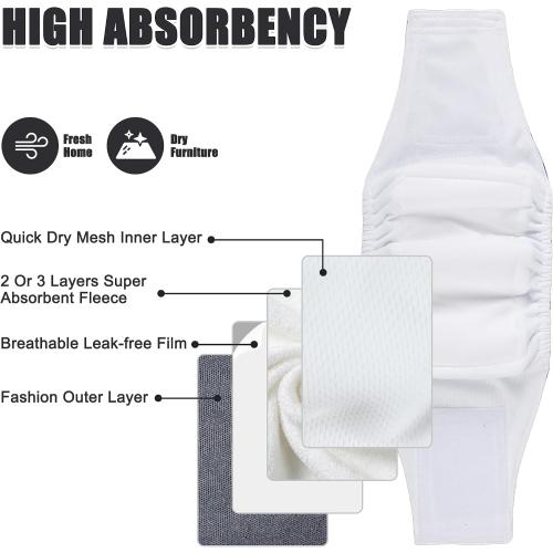 Wegreeco Washable Male Dog Belly Band (Stylish Pattern) - Pack of 3 - Washable Male Dog Belly Wrap, Dog Diapers Male (Black, Charcoal, Navy, Large)