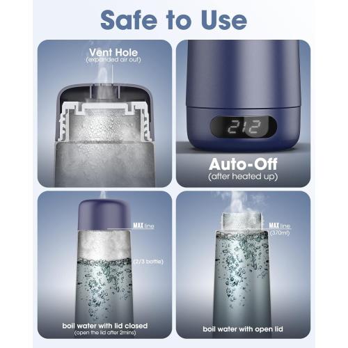 Travel Kettle, Dual Voltage Portable Electric Kettle 110V-220V-240V Smart Small Water Boiler for Tea & Coffee, 316 Stainless Steel, 6 Temperature Control and LCD Display, for Global Use (370ML)