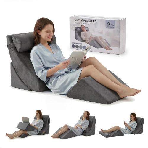 Orthopedic Bed Wedge Pillow Set, Post Surgery Foam for Back, Neck and Leg Pain Relief Comfortable & Adjustable Ortho Pillows- Anti Snoring, Heartburn, Acid Reflux & GERD Sleeping Dark Grey
