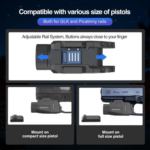 DARKFANG Compact Pistol Flashlight 1000 Lumen Tactical Flashlight | High and Low Rear Switch for Glock and Picatinny Rail