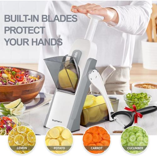 SupMaKin Safe Mandoline Slicer for Kitchen, Vegetable Food Potato Chip Slicer Maual Adjustable Thickness, Chopping Artifact Fast Veggie Salad Chopper Light Gray