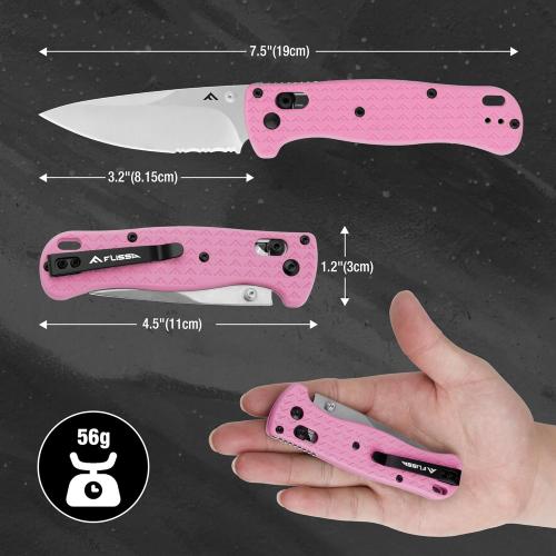FLISSA 4.5 Folding Pocket Knife, Lightweight EDC Pocket Knife with Axis Lock, 3.2 AUS-8 Steel Blade, Sharp Camping Hiking Knife with Pocket Clip, Unique Tool Gift for Men, Dad (Pink)