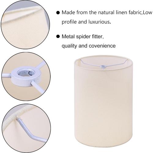 Wellmet No Assembly Required, 6 Diameter x10 High Lampshade, CreamWhite | Classic Modern Fabric Drum Shade, Traditional Replacement Lamp Shades for Table, Bedside, Floor Lamps, Metal Spider Fitter