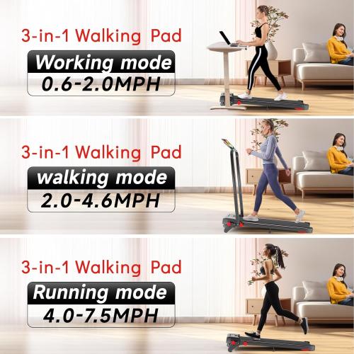 Walking Pad Treadmill with Incline and Handle Bar, 7.5MPH Under Desk Foldable Treadmill for Home Office with Remote Control