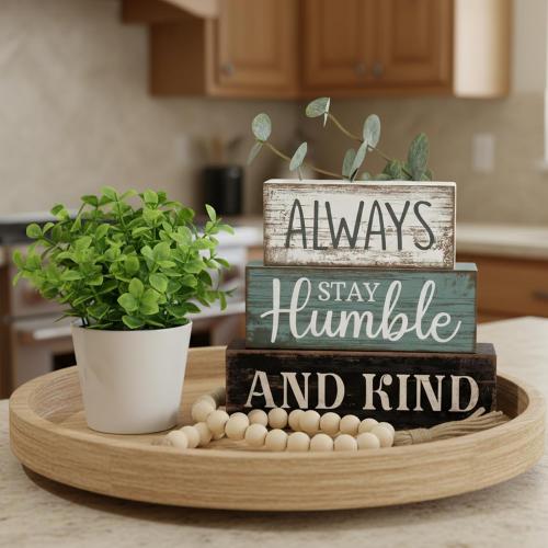 Lineshading 4 Pcs Inspirational Farmhouse Table Decor Wooden Shelves Signs